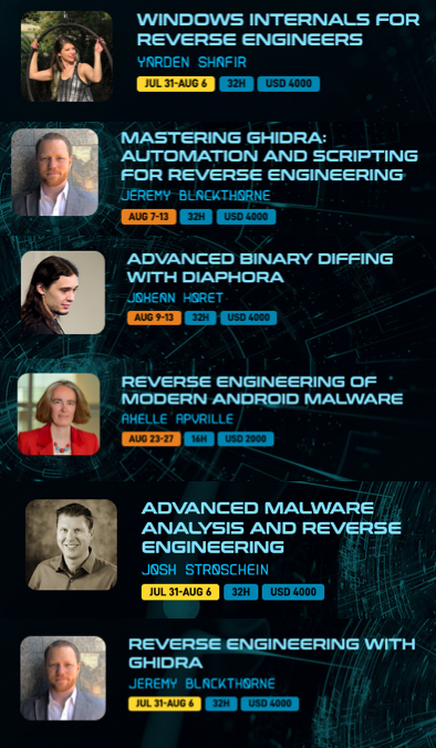_ringzer0's tweet photo. Boost your reversing skills @ #VirtualVegas. We have 6 advanced training classes specifically geared toward #reverseengineers. Register by May 4th 👉https://t.co/sNlvMWBaFO 👈 to take advantage of our early 🐦 pricing.

Full list below.👇 https://t.co/tjc9v9p3L0