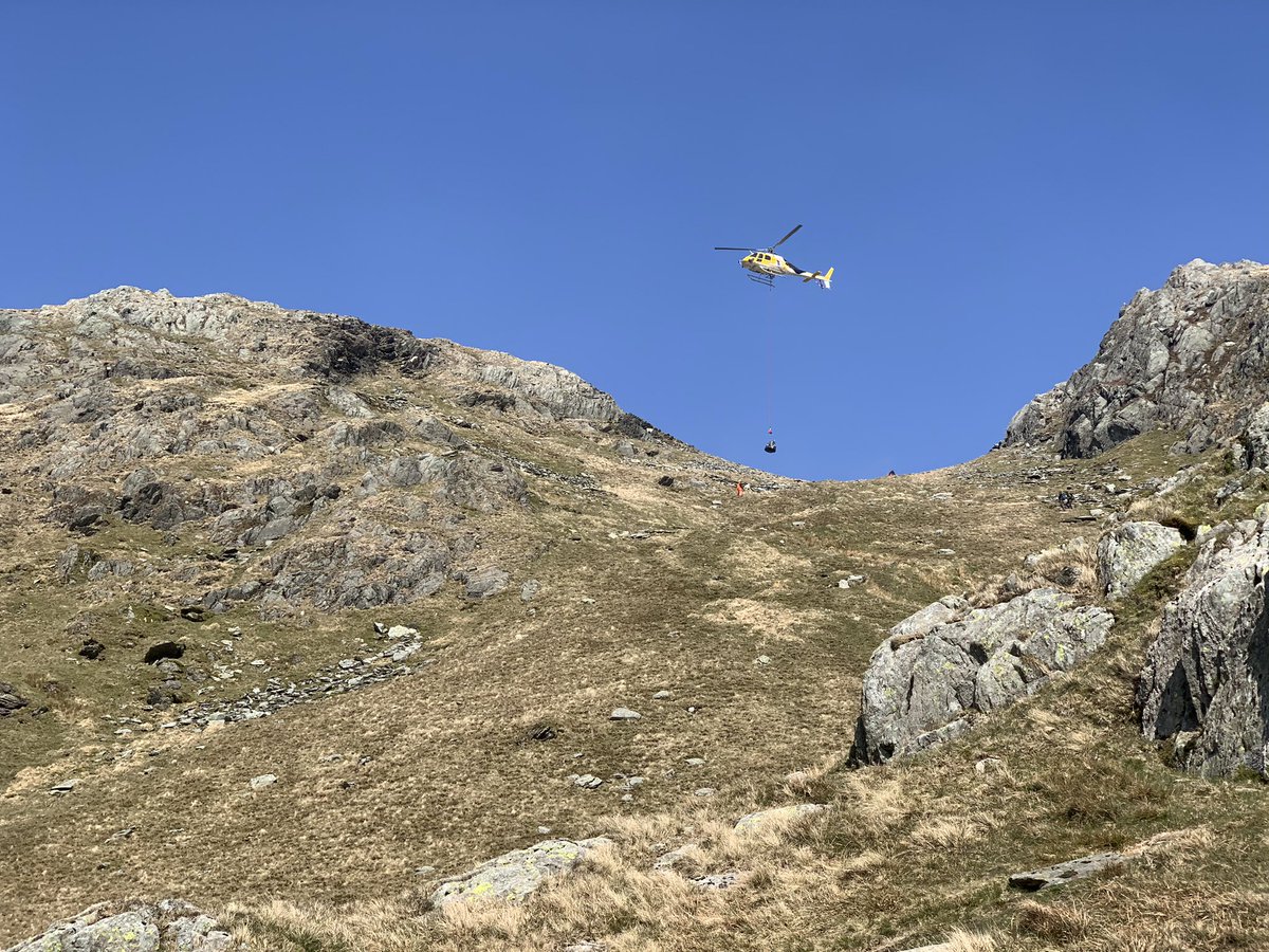 Great to have Skyhook helicopters with us to get our stone moved in Kentmere. Tomorrow the plan is to lift stone onto Coniston Old Man, as such there could be long delays for walkers on the main path.  As always we’ll be on hand to marshall! <a href="/fixthefells/">fixthefells</a>