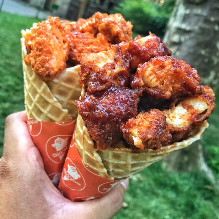 ChicknCone's tweet photo. The cure for the #Monday blues is a tasty #ChicknCone! 🔥🐔
.
.
.
.
.
#chickncone #socluckingood #freethefork #cluckyeah #zeroforksgiven #chicken #waffles #yum https://t.co/AxAfj79knR