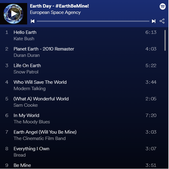 ESA_EO's tweet photo. And for a nice, relaxing afternoon... you can listen to our #EarthBeMine playlist on Spotify!
Images from space remind us of Earth’s beauty, but also of how fragile it is.
Which songs would you add? https://t.co/5KPODLWK6Q https://t.co/sLf1d5ozE6
