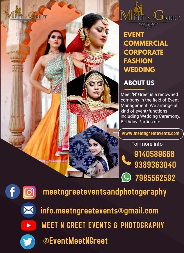 MEET N GTEET EVENTS & PHOTOGRAPHY
#Followuson

#Twitter
@EventMeetNGreet

#Facebook LINK
facebook.com/meetngreeteven…

#Instagram LINK
instagram.com/meetngreeteven…

#YouTube LINK
youtube.com/channel/UCnht0…

WEBSITE
meetngreetevents.com