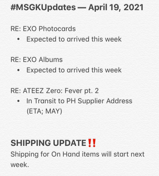 mysaikigaishop's tweet photo. #MSGKUpdates β April 19, 2021
β’ Shipping Update https://t.co/4Pn8imc25S