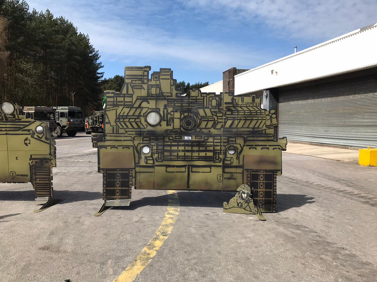thepagey's tweet image. The #ATDU tank park is looking a bit intimidating this morning. 

Out of the box and built - these targets certainly offer the ability to enhance training and AFV Rec. 

Can you name the variants?