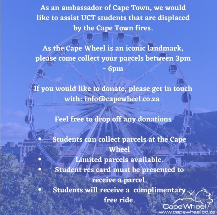 #CapeWheelCares #CapeTownFires
#UCTstudents #G4G #UCT #uctfires
