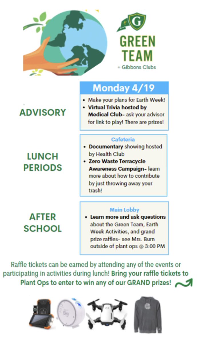 GreenTeam_CGHS's tweet photo. Earth week is finally here! Check out today’s events below or see the whole schedule for the week here: https://t.co/sF3wJKttxN #CGearthweek21 #EarthDay2021 https://t.co/AUm6a5lCGK