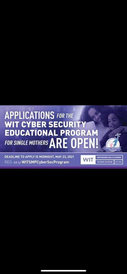 S_H_E_In_Tech's tweet photo. @witatl is hosting its 2nd Cyber Security Educational Program for Single Mothers. APPLY NOW!!!! Application deadline: May 23, 2021. Link in bio until deadline.
#CyberSecurity #Opportunity #STEM #WomenInTechnology #WomenInTech #WIT #SHEInTech #ShowcasingHerExcellenceInTech https://t.co/ChruPBshxc