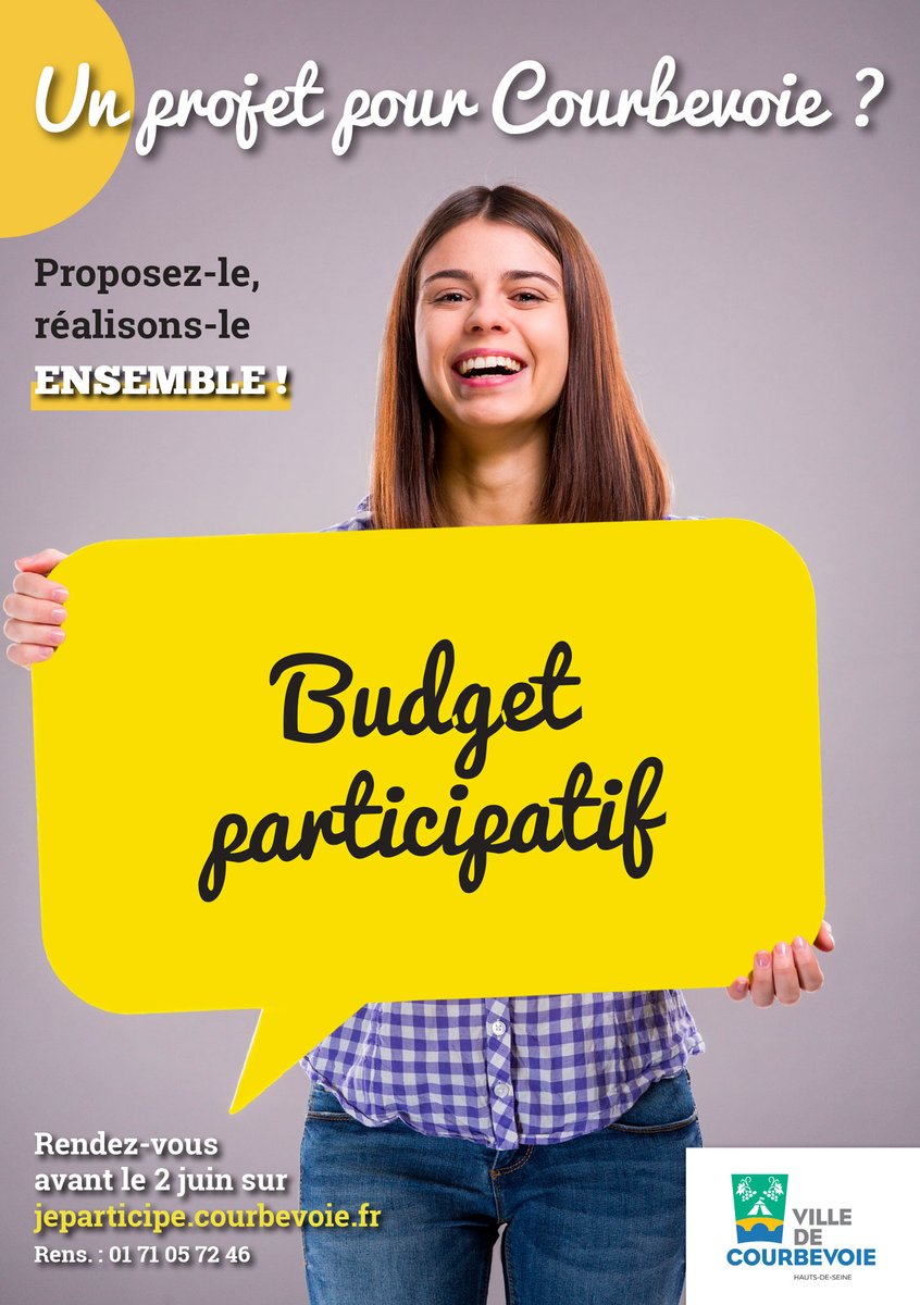 La Ville de #Courbevoie lance son troisième #budgetparticipatif, l’occasion pour les habitants de donner corps à leurs idées.
Tous les Courbevoisiens à partir de 10 ans sont conviés jusqu'au 2 juin, à déposer leur(s) proposition(s).
👉 jeparticipe.courbevoie.fr