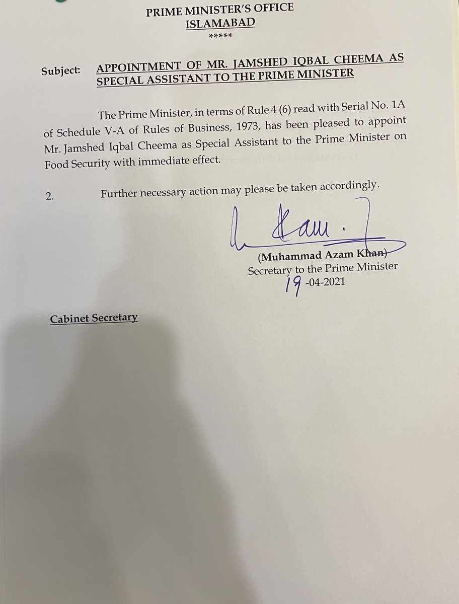 وزیراعظم عمران خان نے جمشید اقبال چیمہ کو 

SAPM for Food Security مقرر کرنے کا فیصلہ کیا ہے۔  چیمہ صاحب ایک محنتی اور قابل آدمی ہیں۔ اللہ انکا حامی و ناصر ہو۔