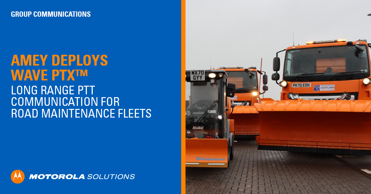 MotSolsEMEA's tweet photo. Managing 600km of roads Amey and Transport Scotland needed a long-range communication solution to keep mobile fleets &amp; office-based staff connected. The combination of #MotorolaSolutions WAVE PTX Radios, Mobile App &amp; Dispatch software ticked all the boxes https://t.co/H7GorSbTK6 https://t.co/j9PBHcvXwv