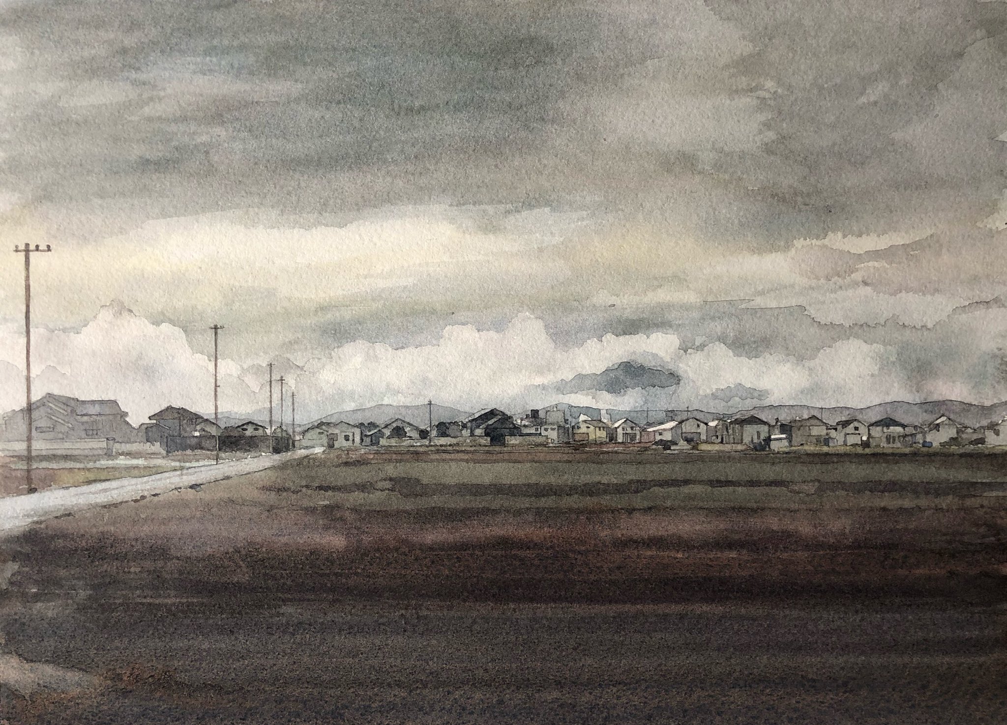 Mouen 님의 트위터 自分の創作あるある 雨降りそうな Watercolor 水彩画 曇り空 T Co Quk4htmqke 트위터