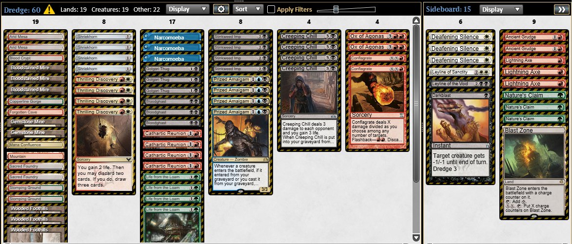 Top4'd the modern challenge with Dredge. Deck felt way more solid with 8 draw 3 cards effect.
