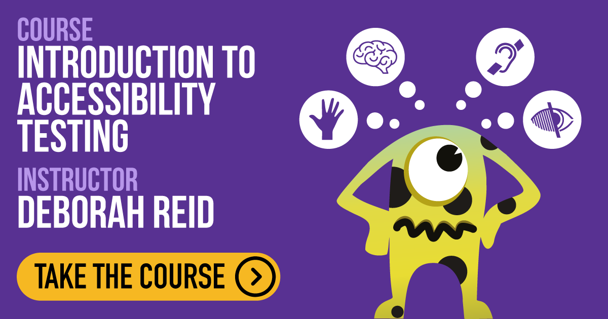 🗣 New course alert ‼️

Take the course from <a href="/deborah_reid19/">Deborah Reid</a> to learn about:
🤔 what Accessibility is
👀 why it's important to test for
💪🏻 how to get your team started with an Accessibility testing mindset

buff.ly/3v0Nxz7