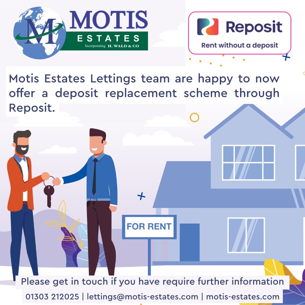 Motis Estates Lettings team are happy to now offer a deposit replacement scheme through Reposit. Please get in touch if you have require further information 01303 212025 or lettings@:motis-estates.com #folkestone #property #agent #rental