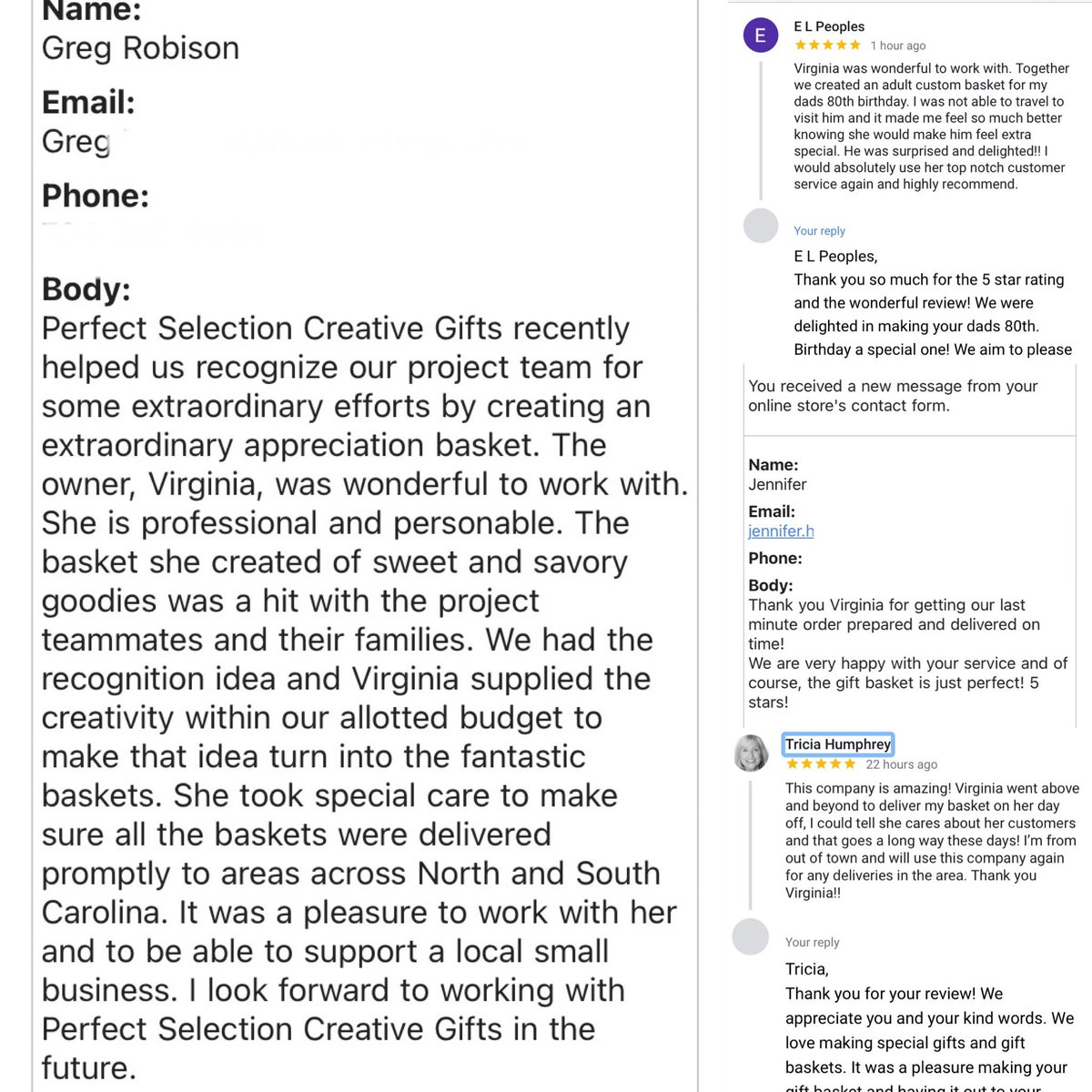 Virginia_Lutt's tweet image. Happy Monday Beautiful People! 🙂 Waking up to reviews like this makes it all worthwhile! Have a great week ahead! #reviews #business #happycustomers #gifts #giftbaskets #personal #corporate #perfectselectioncreativegifts