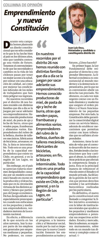 En nuestros recorridos por el Distrito 26 nos hemos reunido con familias que s diario se la juegan por adelante sus emprendimientos.

Los invito a leer mi columna "Emprendimiento y nueva Constitución" que fue publicada por la Estrella de Chiloé. 👇🇨🇱