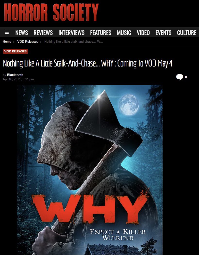 HighOctanePics's tweet photo. Thank so much to @horrorsociety & @horror_fuel for the write up on WHY! 2 weeks and 1 day and you can finally see what the hype is all about!
•
•
•
#whyfilm #filmpressrelease #filmpress #horrorthriller #may4release #highoctanepictures #highoctanefilms https://t.co/miiFOXymYO