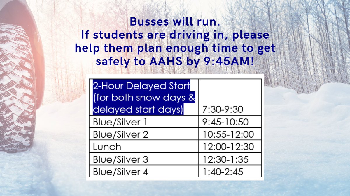 Heads up, Kadet family!  If we were to have a 2 hour delay day sometime soon, your students can now come in-person for the rest of the day if they wish.  If roads are too bad, you can also have your students join their classes online via Teams.