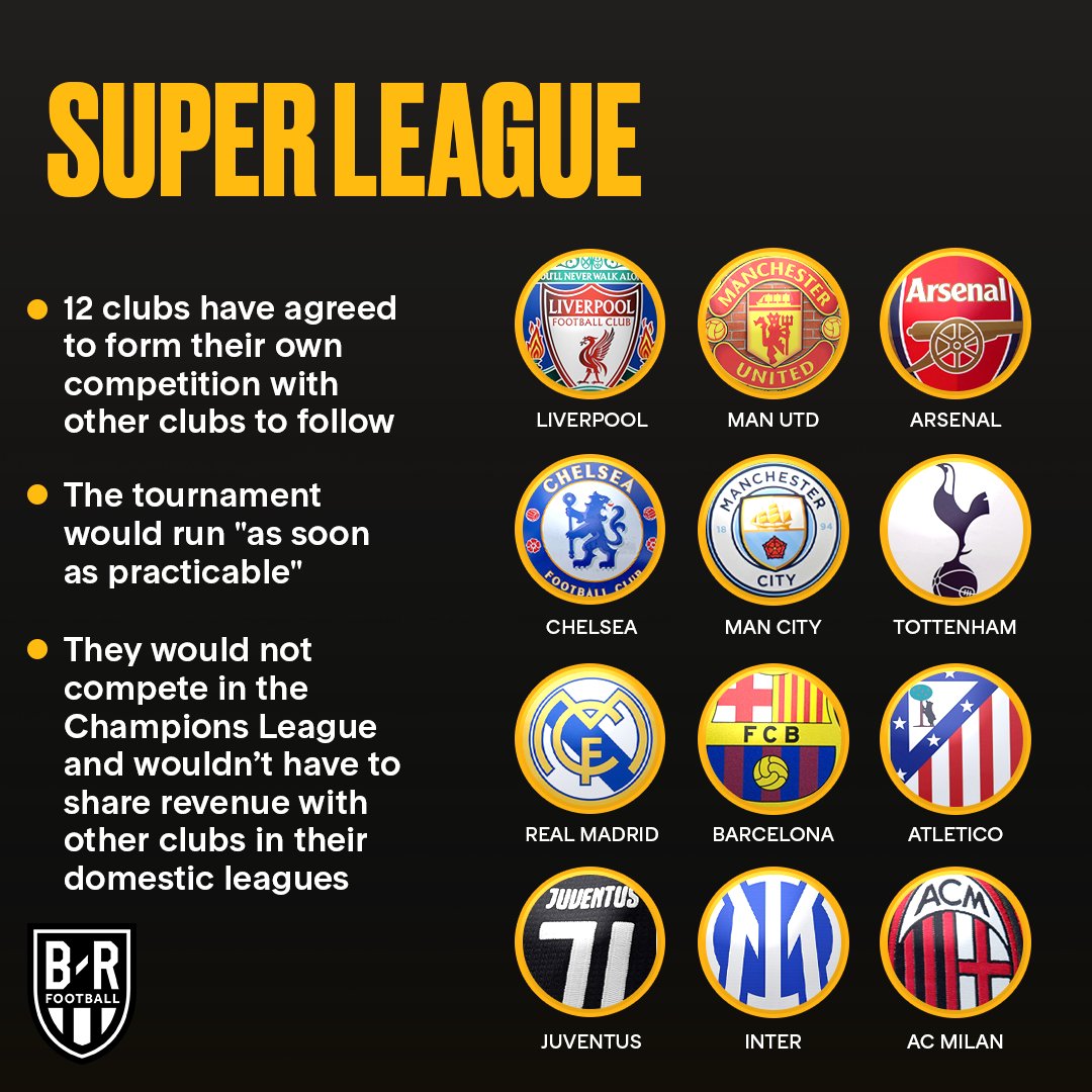 BleacherReport's tweet photo. The Super League could change 𝘦𝘷𝘦𝘳𝘺𝘵𝘩𝘪𝘯𝘨 about soccer @brfootball https://t.co/3vHC9kVhx2