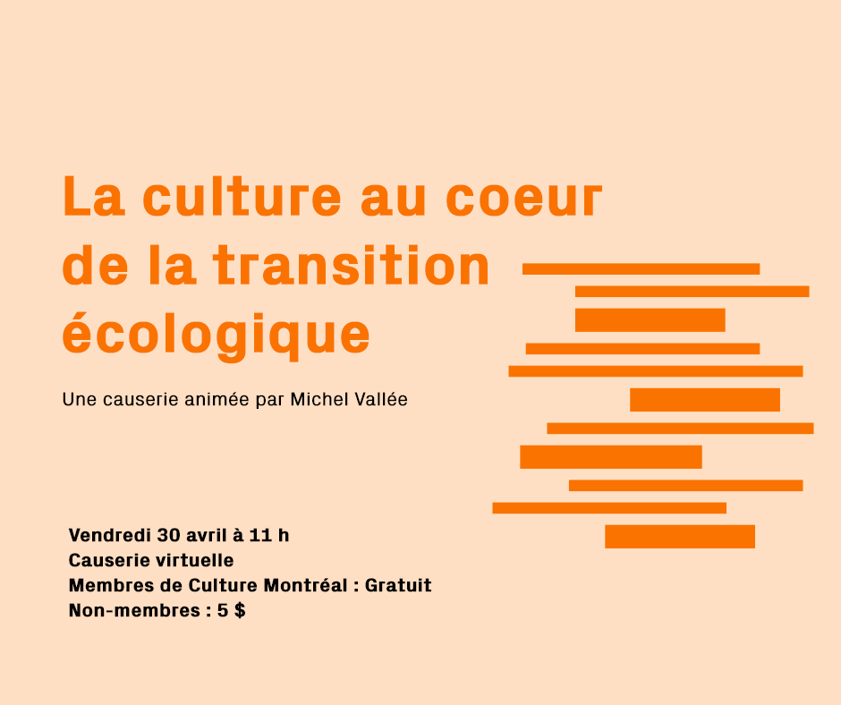 CultureMontreal's tweet photo. À L’AGENDA | Notre prochaine causerie virtuelle sera le 30 avril et portera sur la culture au coeur de la transition écologique. 🌿
Pour tous les détails et pour vous inscrire, c'est juste ici↓ https://t.co/2apPqZBjAT https://t.co/2HosaRntVu
