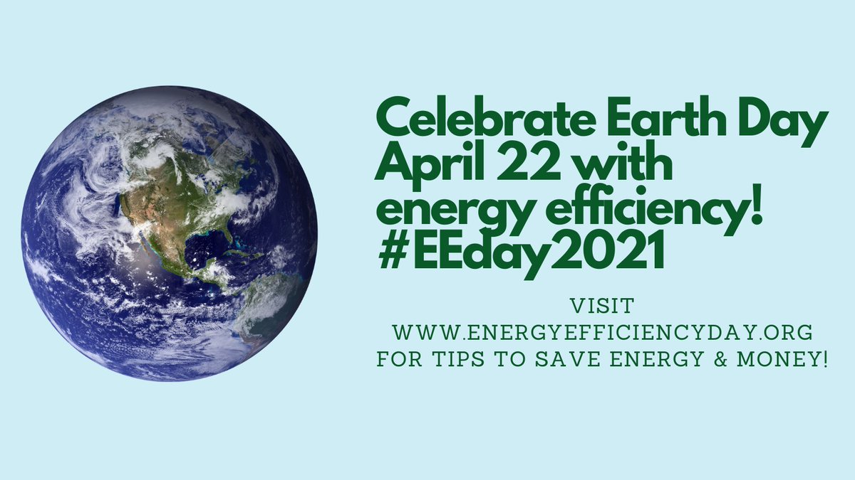 #EarthDay is April 22nd. Celebrate the day with our 10 simple tips to reduce energy waste at home and at work.

These tips can help lower your monthly energy bill and cut pollution. #EEday2021
energyefficiencyday.org/ways-to-save-o…