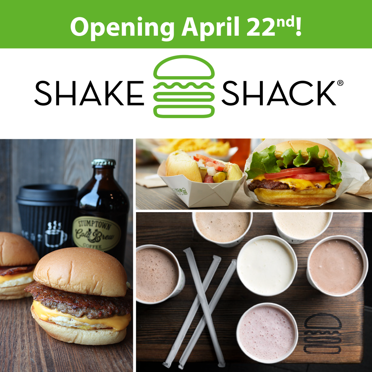 It's official! Shake Shack is opening its Fishers Shack on Thursday, April 22nd. The long wait is finally over. 

Tag your friends. No one will want to miss this.