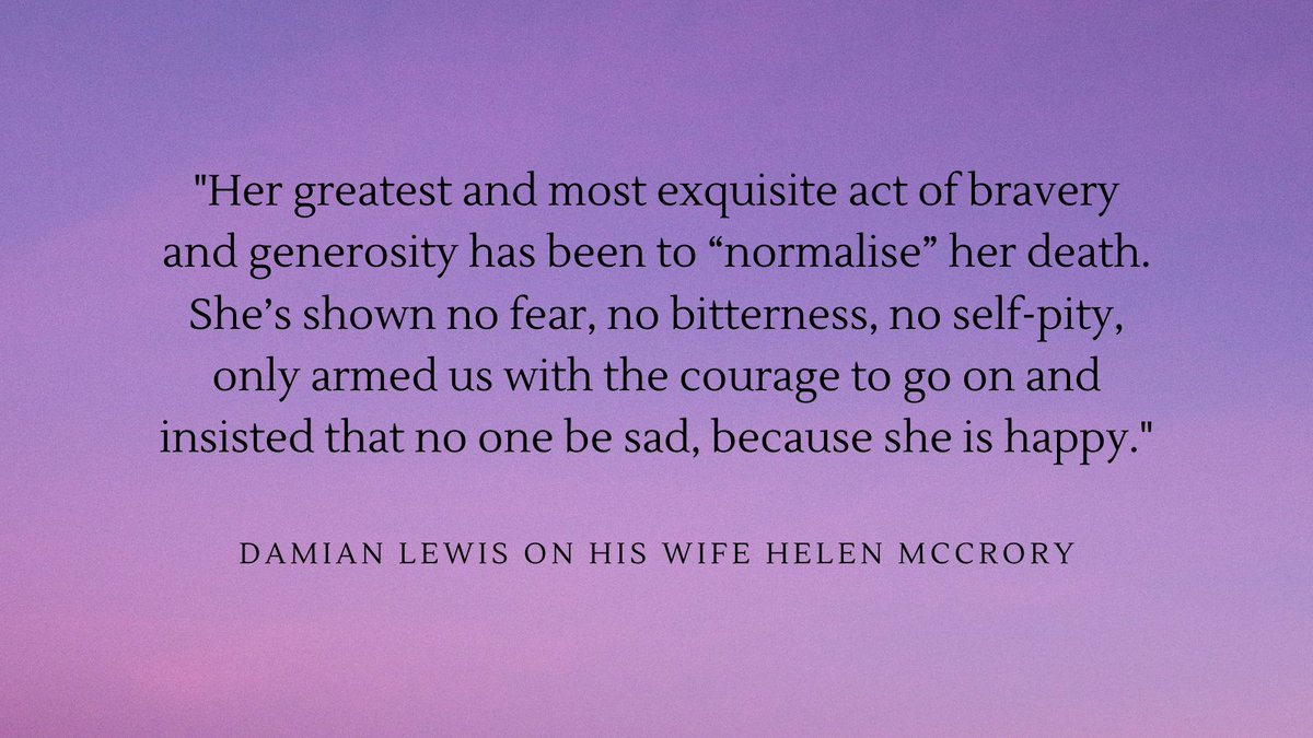 Actor Damian Lewis has spoken so movingly about his wife and her attitude to dying, following her death last week. 

Preparing for death can bring a sense of peace and control, and often makes it easier for loved ones left behind. Read more: bit.ly/3ehQGDE