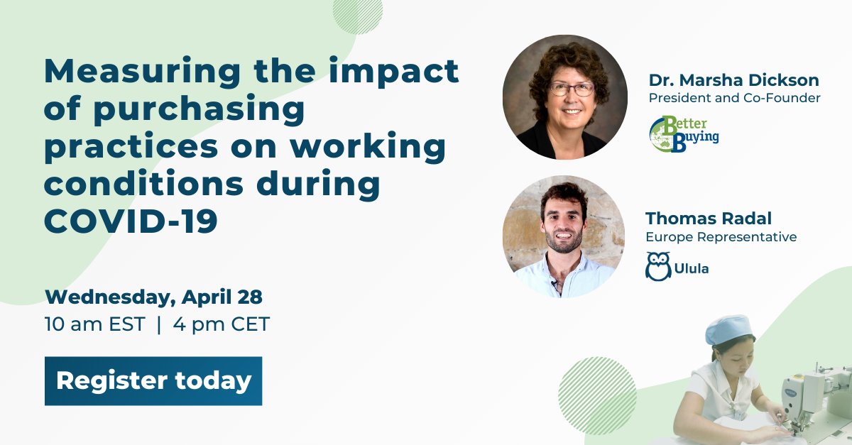 Ulula4good's tweet image. Our joint research with @BetterBuying revealed that for over 50% of suppliers #purchasingpractices during #COVID19 made it harder to provide good working conditions for workers. Learn about our findings &amp;amp; recommendations for better practices on April 28 👉us02web.zoom.us/webinar/regist…