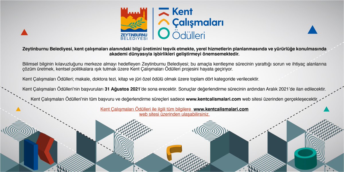 📢
Zeytinburnu Belediyesi 
Kent Çalışmaları Ödülleri: kentcalismalari.com