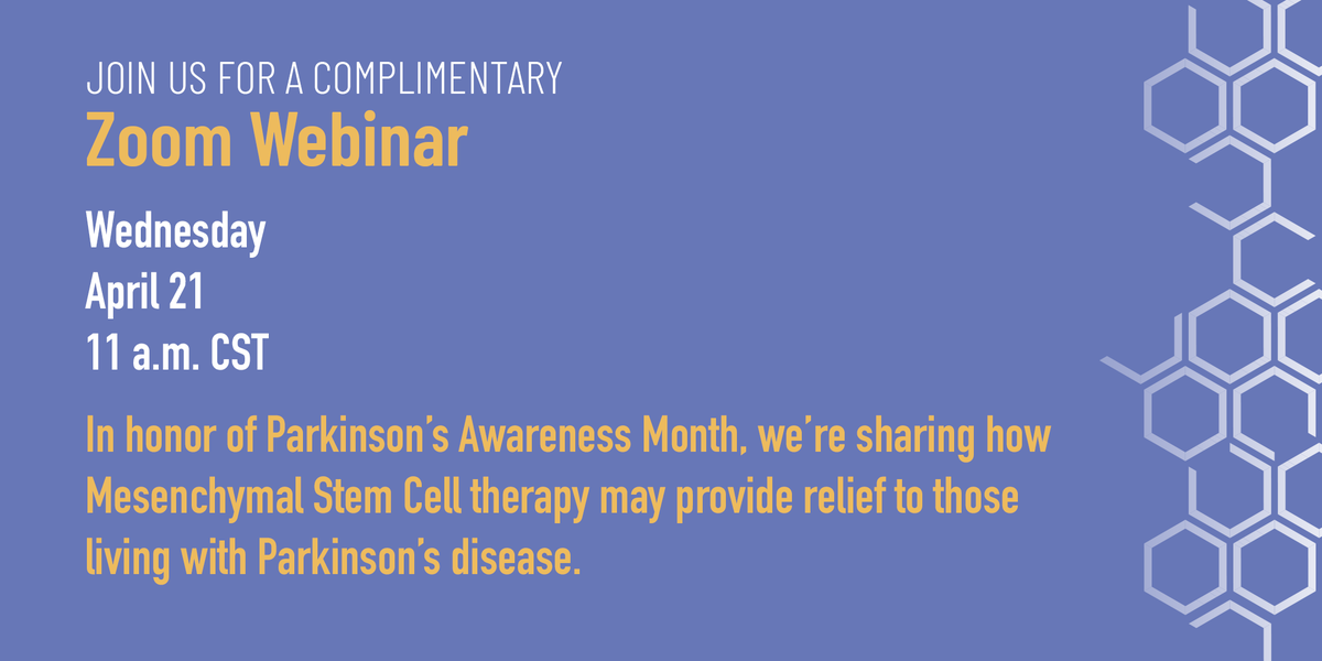 CelltexCorp's tweet photo. It’s Parkinson’s Awareness Month and we’re sharing risk factors and early indicators of Parkinson's in our upcoming webinar on 4/21. Plus, hear from a special guest as he shares how he found relief thanks to Celltex. RSVP: https://t.co/Oe0ww5cRmG. https://t.co/2BdffGp5wx