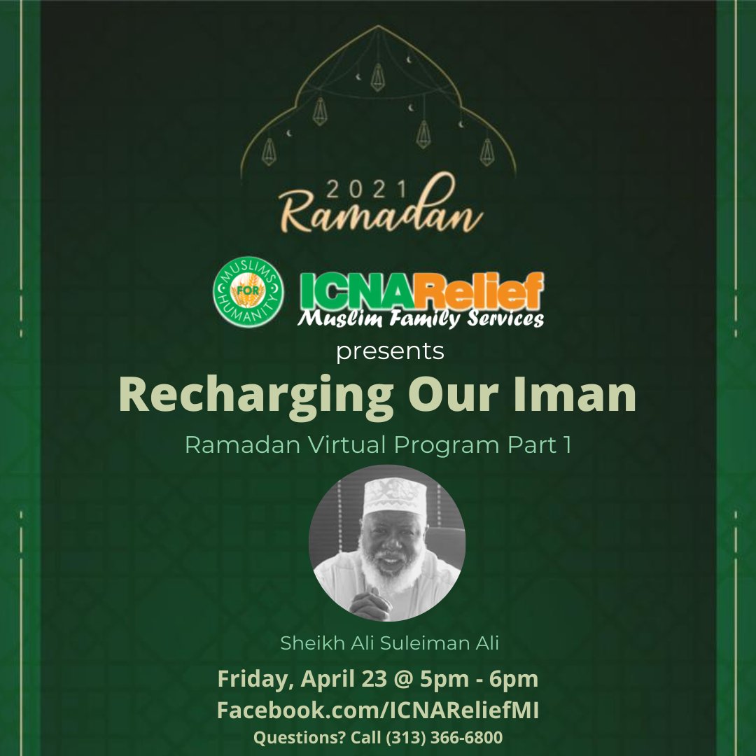 Salaam everyone! Ramadan Mubarak! InshaAllah we will be hosting a virtual fundraising program this Friday, April 23. It will be the first in a 3-part series on Recharging Our Iman. Tune in on our Facebook page from 5 PM - 6 PM. May Allah (SWT) reward you abundantly.