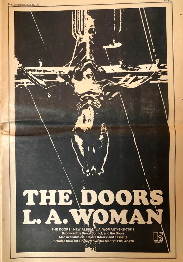 Rhino_Records's tweet photo. 50 YEARS AGO TODAY: April 19, 1971, @TheDoors released L.A. WOMAN. It was the last original Doors LP to feature JIM MORRISON during his lifetime. The record peaked at #9 on the Billboard 200 for the week of June 5, 1971 🚪 🎶 LISTEN: https://t.co/sCO8VEhW4n https://t.co/fPA8crg7VP