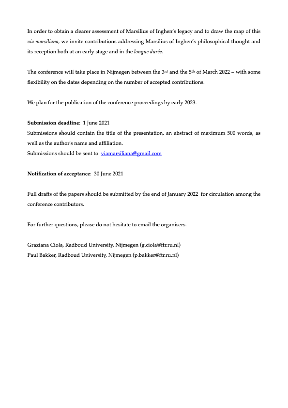 CFP: Mapping the Via Marsiliana – Marsilius of Inghen and His Legacy (Abstract Submission Deadline: 1 June)