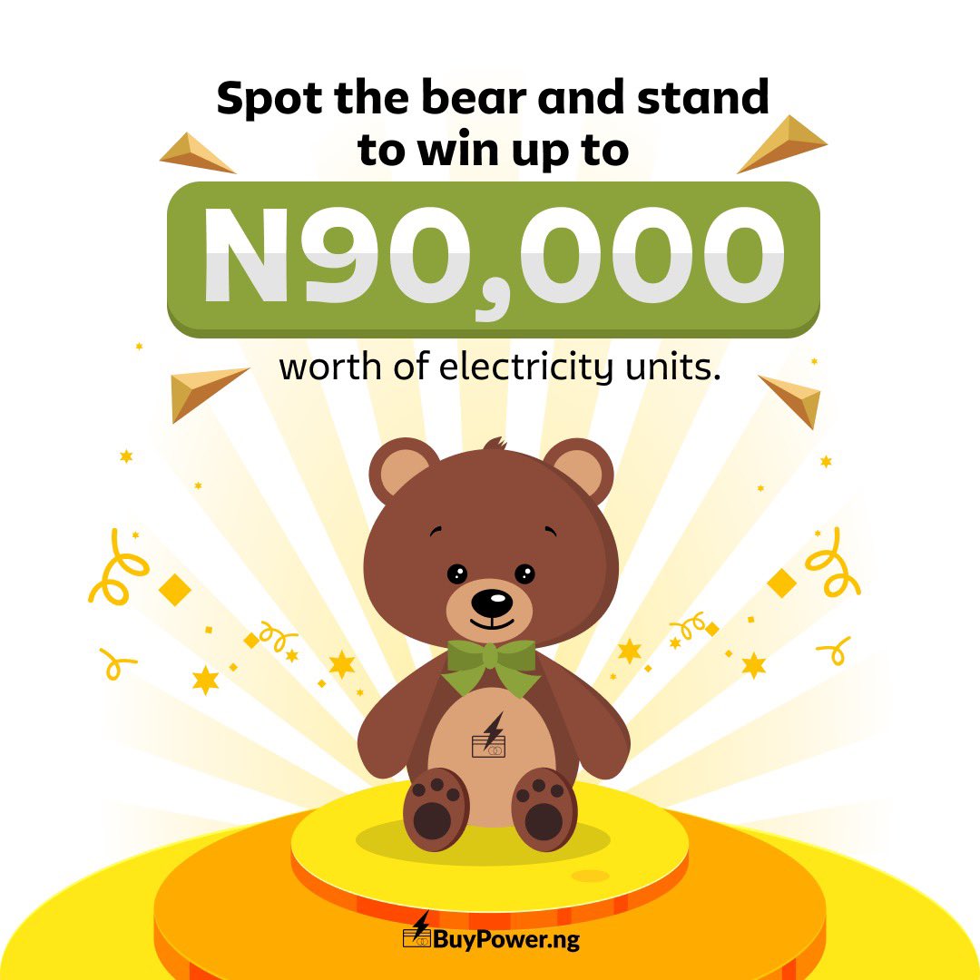 BuyPower on X: You asked we delivered! For our 5th Anniversary  celebration, this week we'll be giving out N90,000 worth of electricity.  Here's the catch. We will be posting Jay the bear