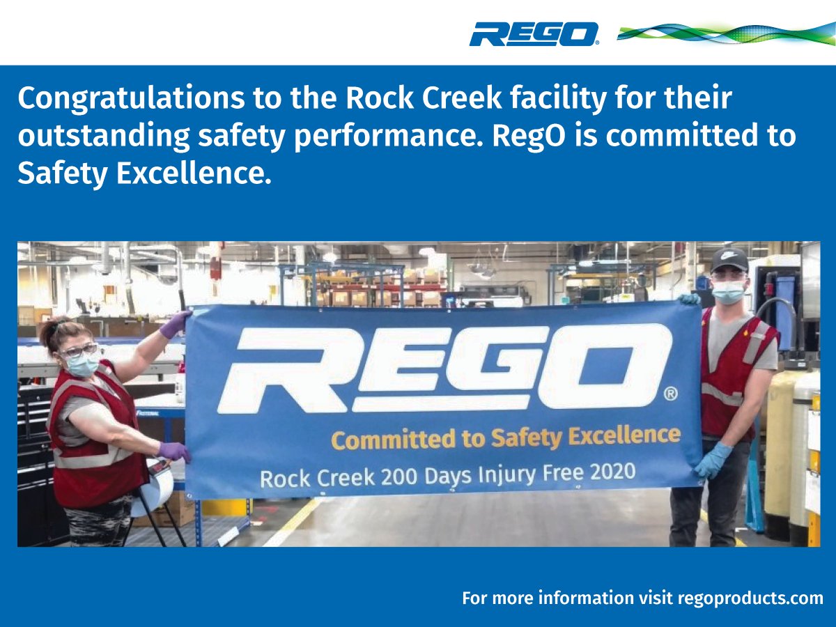 RegO is committed to safely manufacturing in the USA. Reliable, quality products &amp; the industry's longest warranty. Congratulations to RegO's Rock Creek North Carolina facility for outstanding safety performance. They went over 200 days without injury from Jan 2020 to Jan 2021.