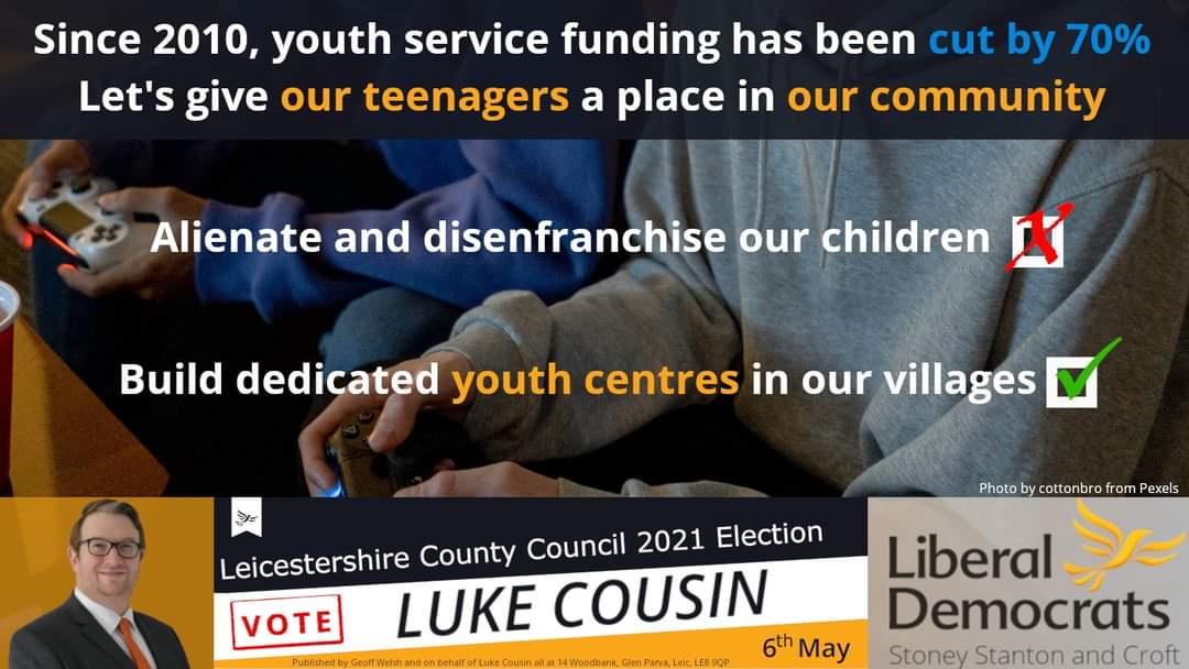 What we need is investment in the youth, not persecution and alienation! Many Teenagers struggled in lockdown with no where to go and they still have no where to call their own. Read more: lukecousin.mycouncillor.org.uk/2021/04/18/you… #NoMoreCuts #YouthCentres #LibDems #Leicestershire #StoneyStanton