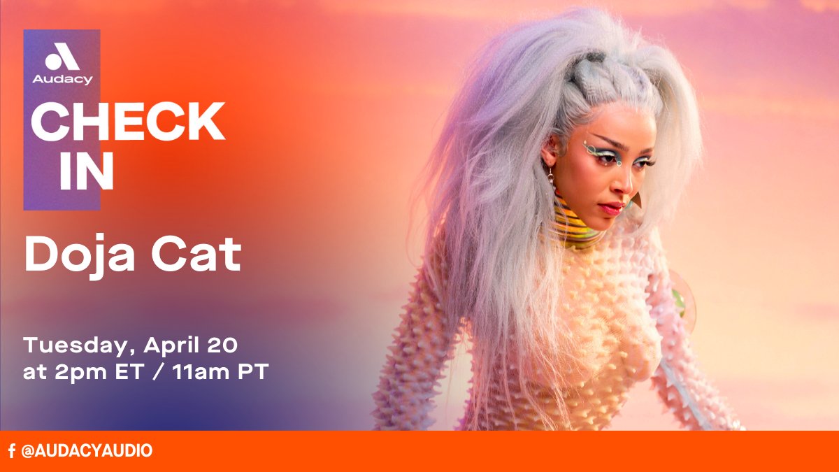 Audacy's tweet photo. We're checking in with @DojaCat to hear all about her new song #KissMeMore feat. @sza! Tune in on our Facebook Live tomorrow at 2 PM ET! 💋 #AudacyCheckIn https://t.co/lU6mXtjVLk
