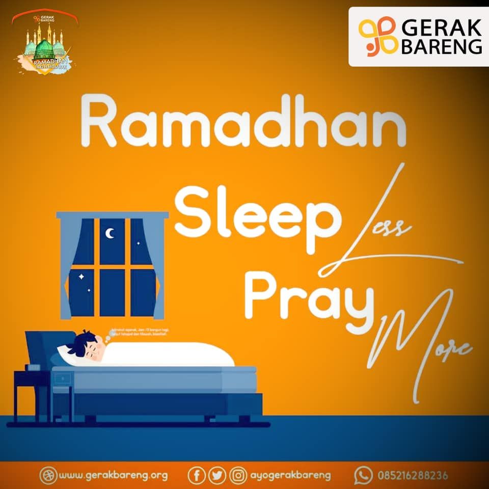AyoGerakBareng's tweet image. ☪️ Ramadhan bulan yang mulia, ada banyak keberkahan di dalamnya. Maka dari itu, manfaatkanlah waktu-waktunya untuk beribadah, mengaji, shalat sunnah, lalu kurangi tidur, semoga Allah lipat-gandakan ibadah kita. #RamadhanBulanMulia #SleepLessPrayMore - gerakbareng.org