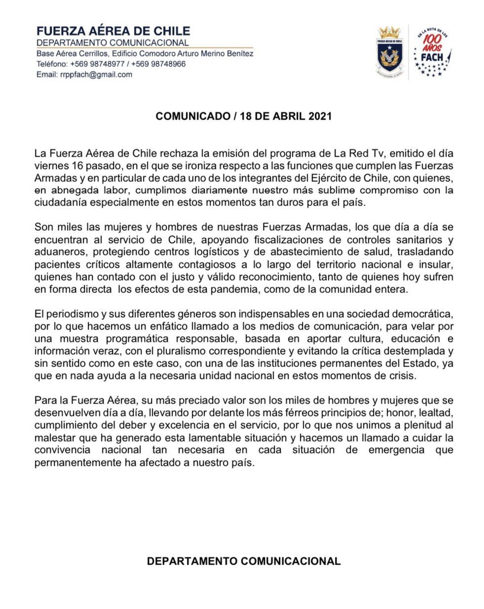 El sindicato de Radio Cooperativa rechaza con ímpetu el comunicado de las FFAA en contra del programa "Políticamente Incorrecto" de La Red. Consideramos que es un intento por socavar la libertad de expresión, por lo que esperamos que el canal aludido tome las acciones necesarias