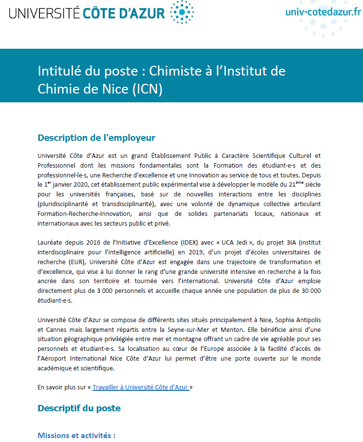 NiceChemistry's tweet photo. 2 offres d'emploi (postes ATER) sont à pourvoir au sein de notre institut et du @dpt_chimie https://t.co/JbrZd6y3ND