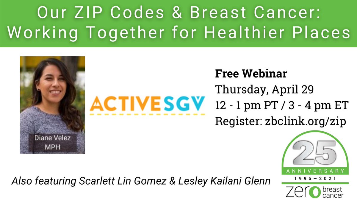 zerobreastcancr's tweet photo. We are excited to have @DianeVelez_SGV share how @ActiveSGV brings people together to build a healthy and active community in our free webinar on 4/29. Join us to get inspired about what you can do in your community! Register for the webinar: https://t.co/UAbqwVKoUl

#ZBCbridge https://t.co/sjRhfJ7xTU