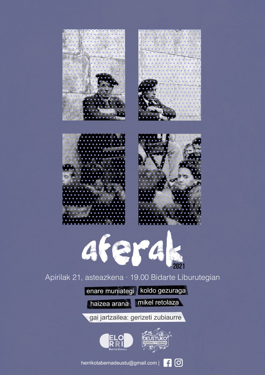 Badator #Aferak bertso dinamikaren 2.saioa! Asteazkenean 19:00etan Bidarte Udaltegian 

Gogoratu izena ematea! 📋📧:
- Deustuko Herriko Tabernan, 
- Berbaizu Euskara Elkartean 
- Email bidez (elorribertsoeskola@gmail.com) 

Ba al dago plan hoberik asteazken arratsalderako?😉