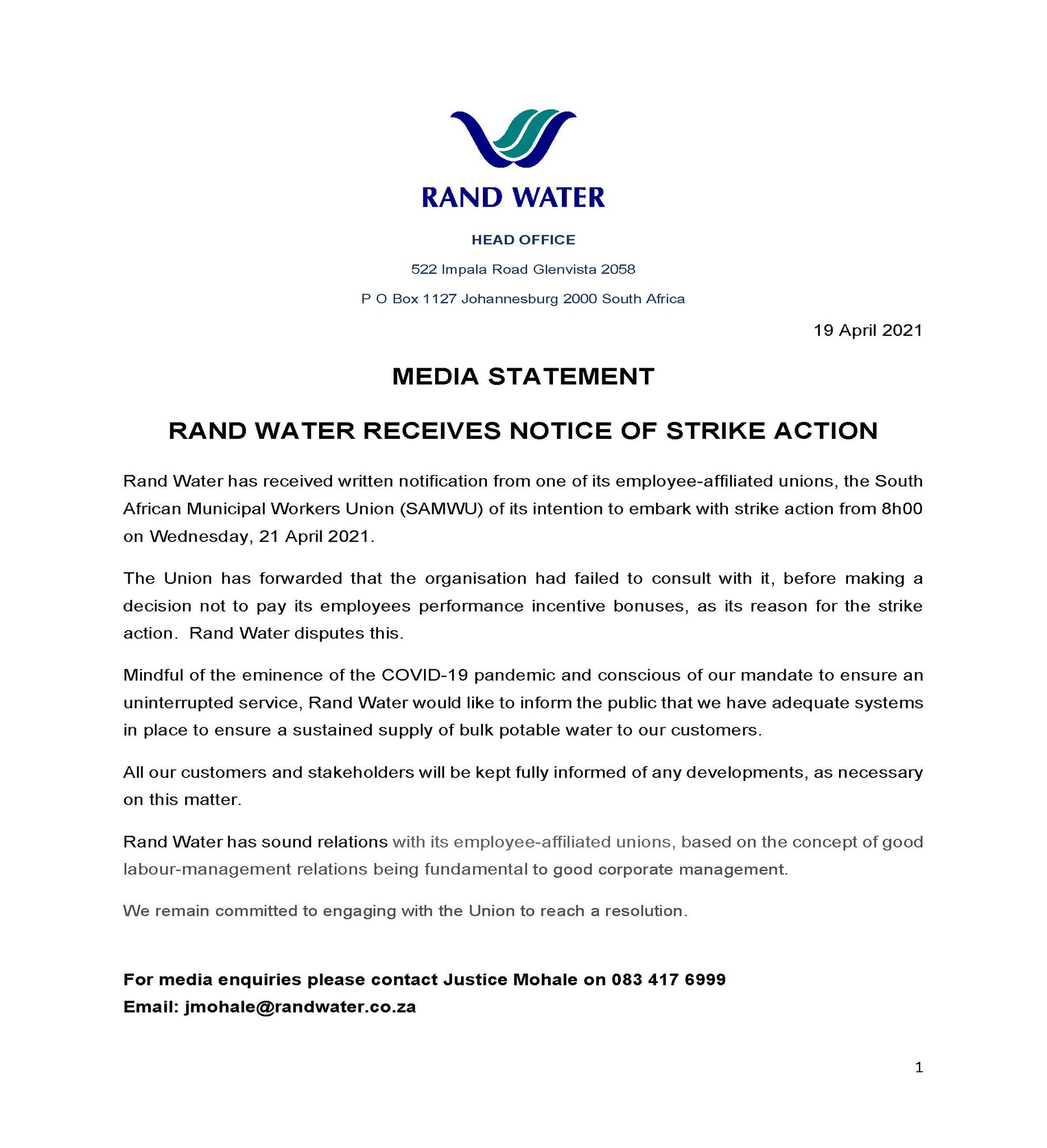 Rand Water On Twitter Strikeaction Le
