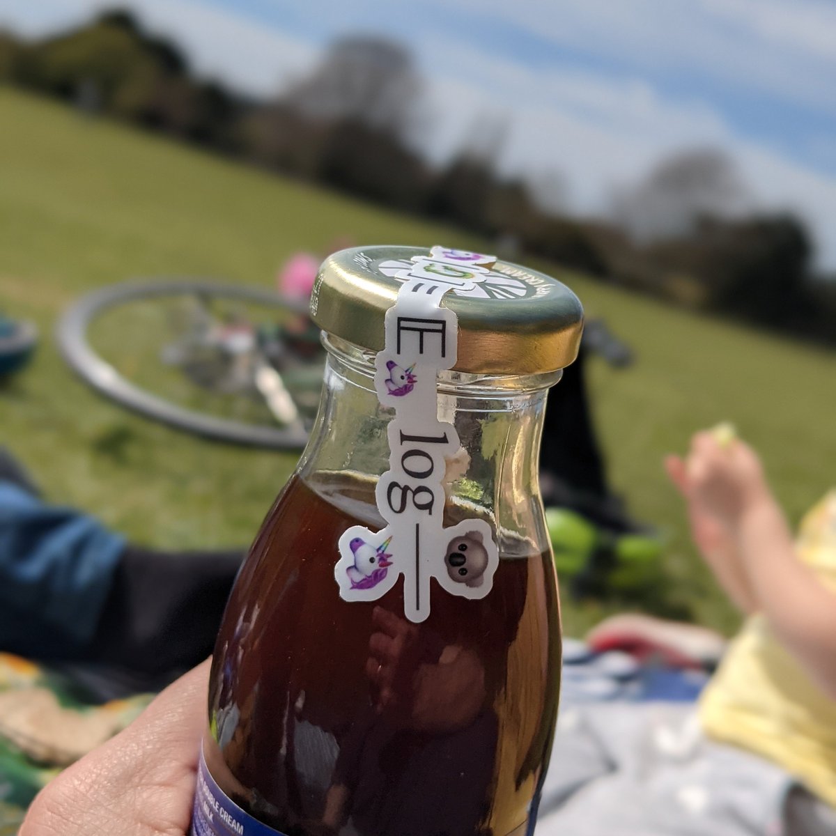 fhuszar's tweet photo. Found a good use for the my left-over laptop stickers. I'm starting a coldbrew beverage bottling business called TeaSNE https://t.co/D6fKpQBspY