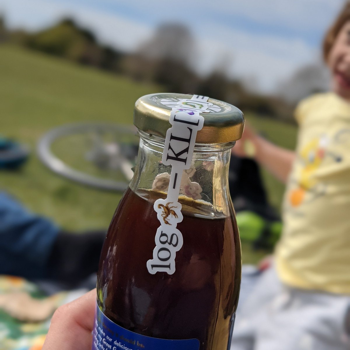 fhuszar's tweet photo. Found a good use for the my left-over laptop stickers. I'm starting a coldbrew beverage bottling business called TeaSNE https://t.co/D6fKpQBspY