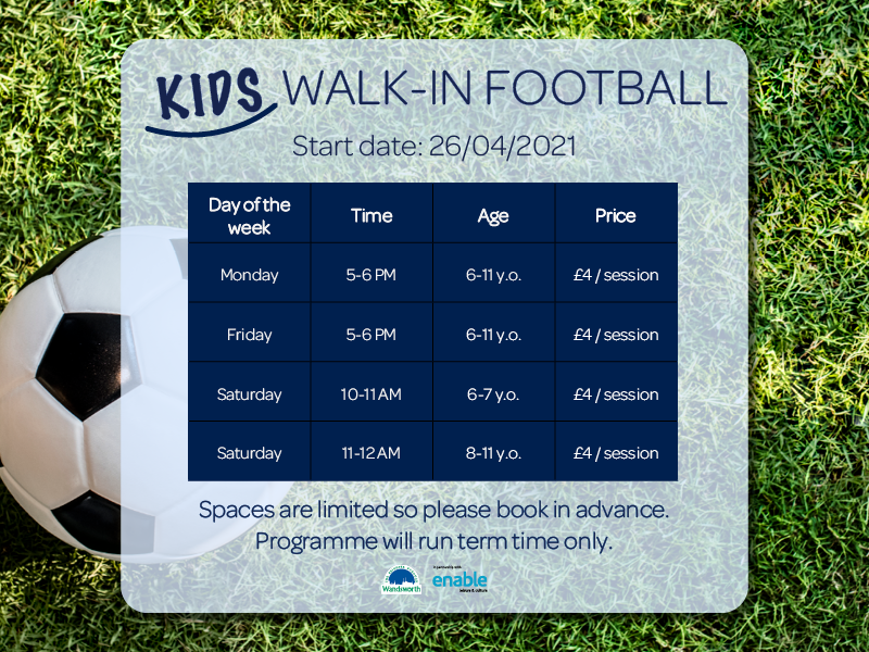 FurzedownRec's tweet photo. Kids walk-in football sessions at Furzedown Recreation Centre will be starting on 26/04. Please book in advance here: https://t.co/B936KyyWGS https://t.co/wBArwtCQpT