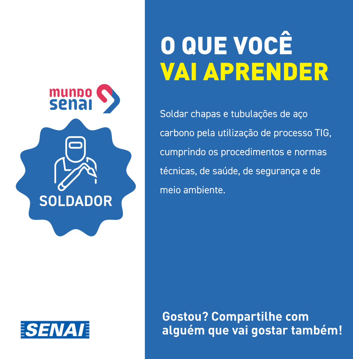 SENAInacional's tweet photo. O #CursoDaSemana vai soldar seu conhecimento permanentemente!
O Soldador opera máquinas de solda MAG para unir e cortar peças de ligas metálicas.
Gostou? Então aproveita e vem para o SENAI!
https://t.co/XRUHUIQujJ
#SouSENAI #PeloFuturoDoTrabalho #MundoSENAI https://t.co/75JDdMPLGx