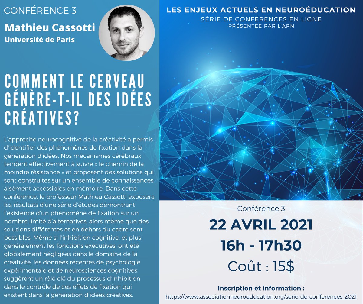 Une conférence portant sur le cerveau et la créativité qui pourrait vous intéresser. associationneuroeducation.org/serie-de-confe…