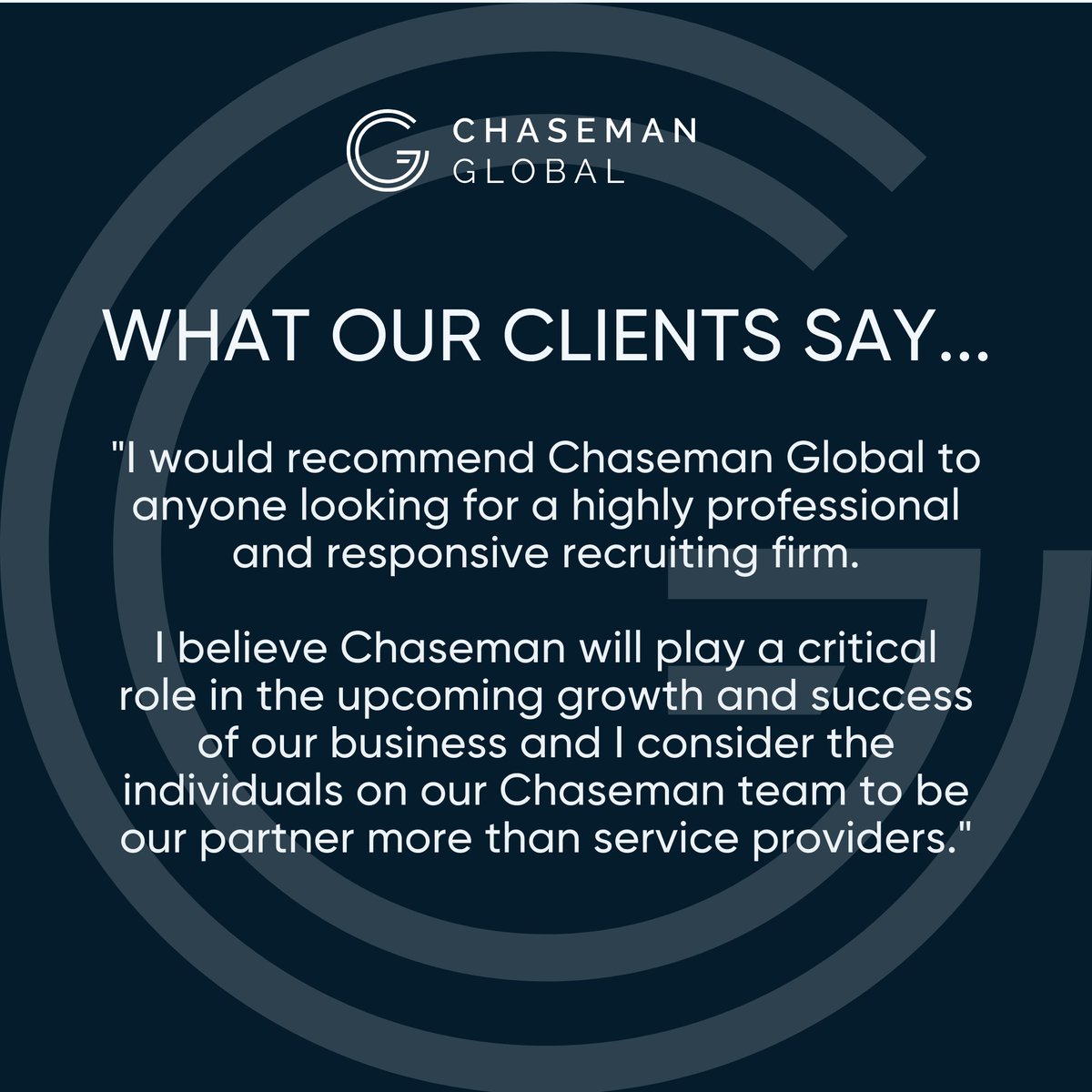 ChasemanGlobal's tweet image. At Chaseman, we offer our clients unparalleled service as well as outstanding results. Don&apos;t take our word for it though, here&apos;s what one of our clients has to say.

#searchandselection #lifesciences
