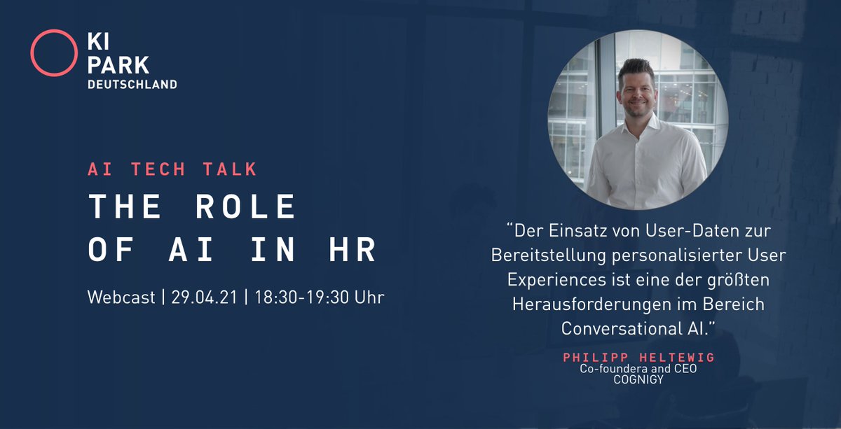 Am 29. April 2021 startet der KI Park Deutschland seine Webcast-Reihe #AITechTalk. Wir freuen uns auf Philipp Heltewig und weitere Gäste. 

Hier geht’s zur Veranstaltung: eventbrite.com/e/ai-tech-talk…