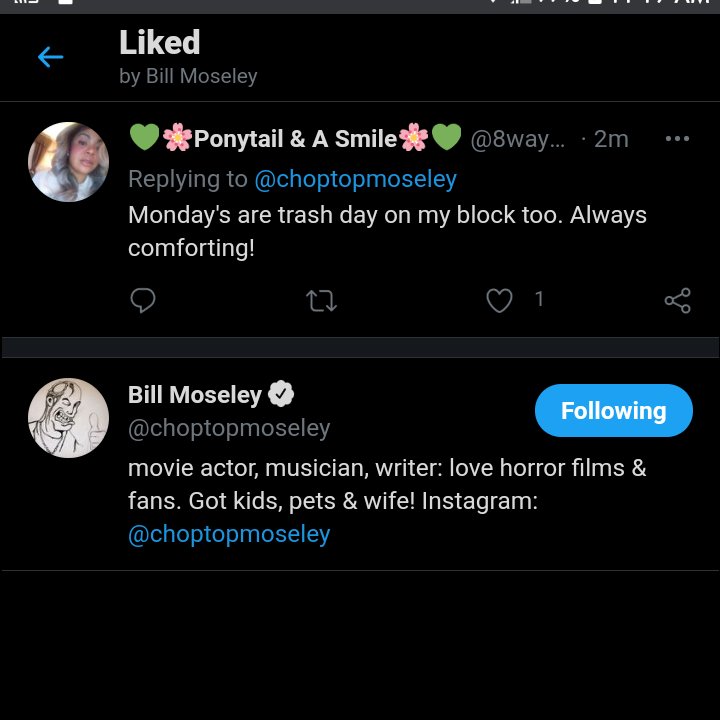 8waysto's tweet photo. Y'all; Leatherface's Brother, Otis from Devil's Rejects, the infamous Bill Moseley just liked my tweet. All is right with the world! 😱 https://t.co/y1P6faEstt